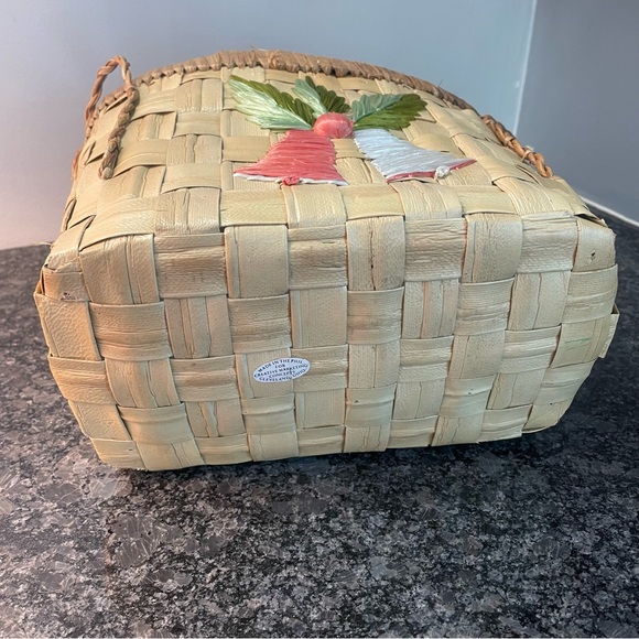 Vintage Christmas Bells Basket Raffia Design Philippines Lined for Plants - Picture 4 of 7